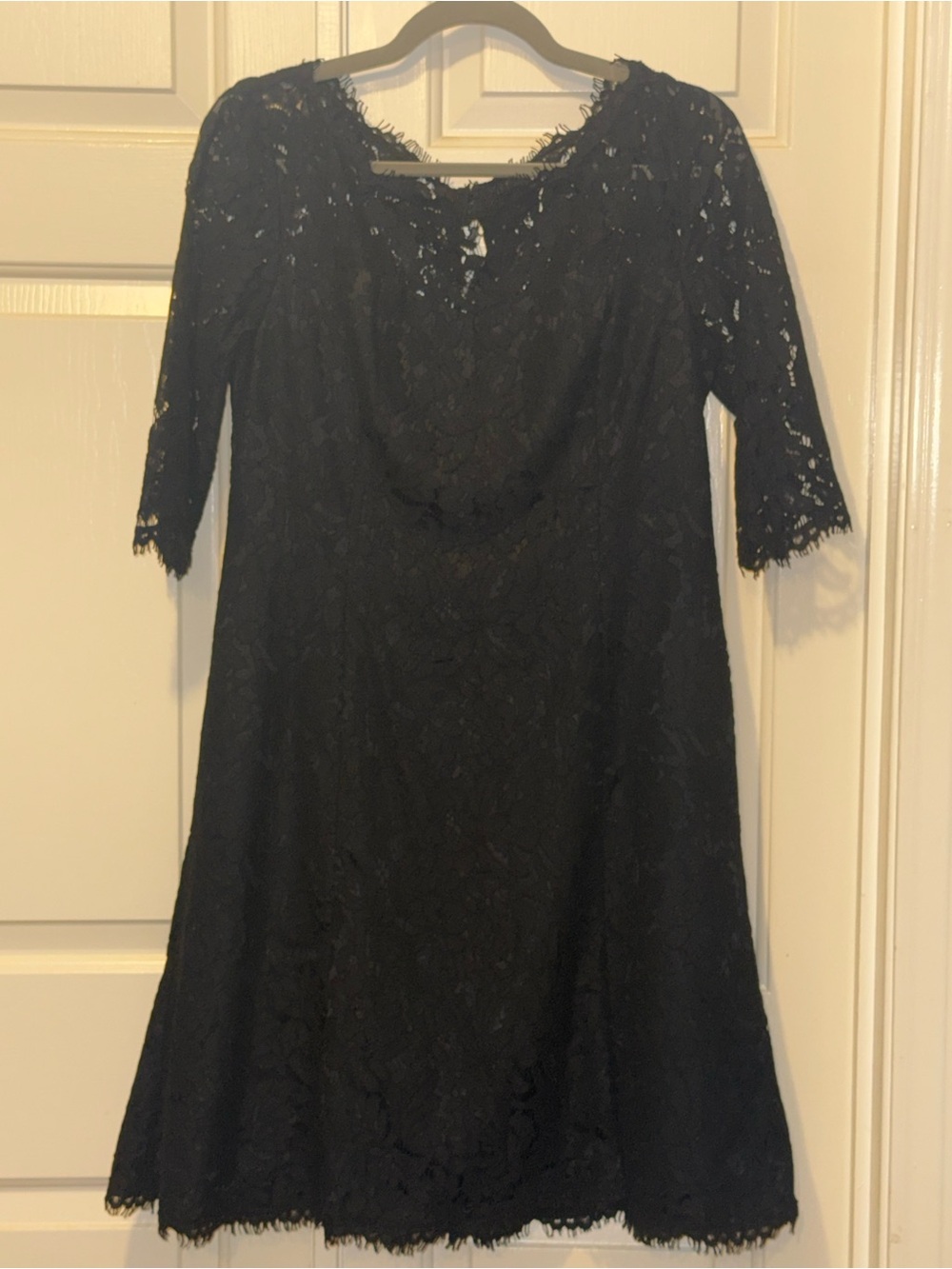 Eliza J Black Lace A-Line Knee Dress with Three-Quarter Sleeves